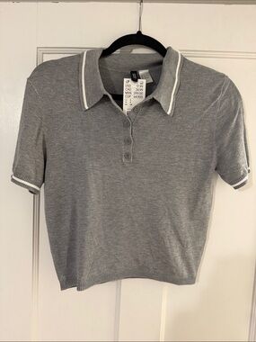 H&M Gray Short Sleeve Polo Knit Top with White Trim